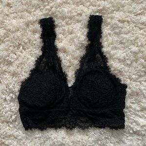 Aerie Black Eyelash Lace Plunge Bralette (XS)